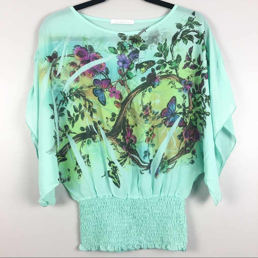 Charlotte Russe Butterfly Print Kimono Sleeve Top